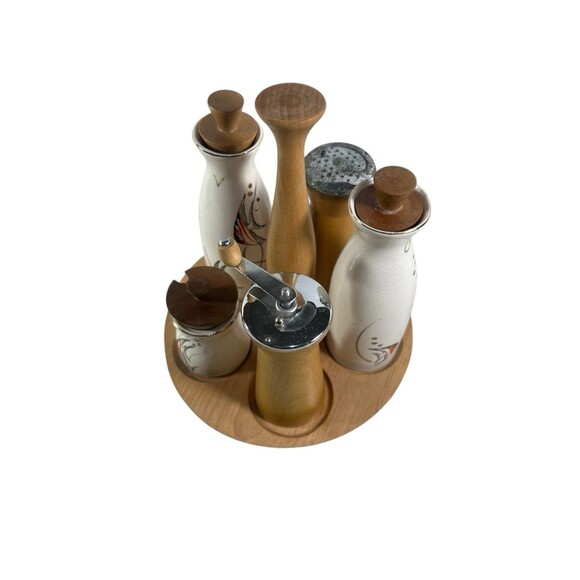VTG Woodpecker Wood Ware Condiment Caddy Angel Fish Cruet Set 60s MCM Rare *READ - Picture 4 of 15